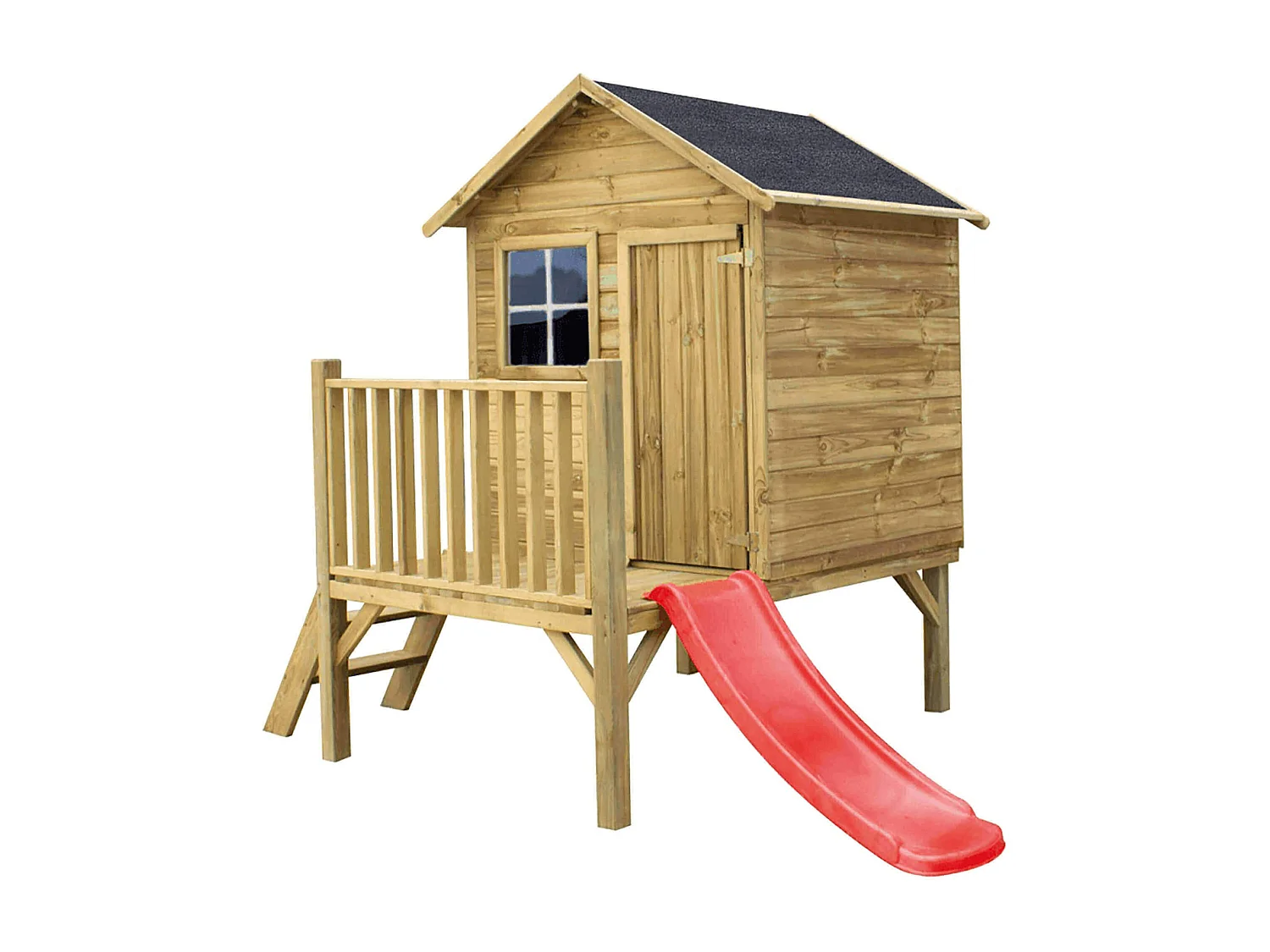 MilaniHome.it - Casetta per bambini da giardino per esterno in legno con scale e scivolo cm 174 x 155 x 212 hdi coloreMarrone