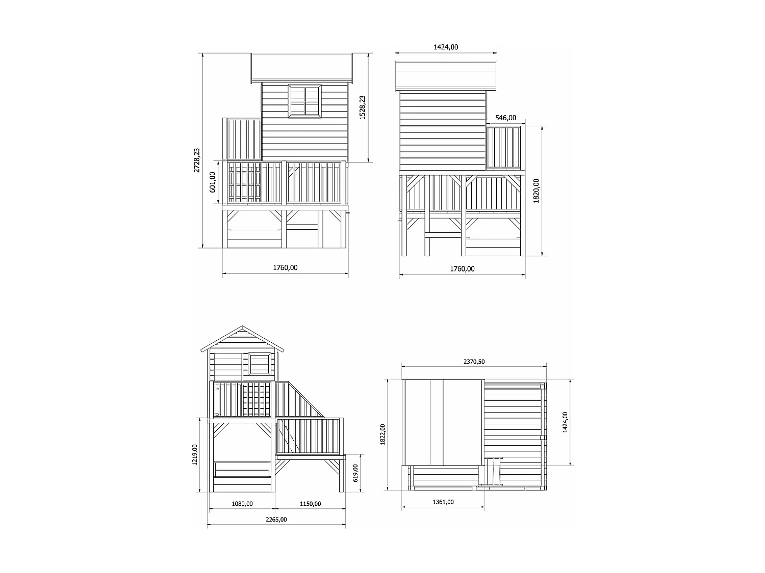 MilaniHome.it - Casetta per bambini da giardino per esterno con scale in legno cm 176 x 176 x 273 hdi coloreMarrone