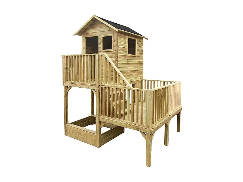 MilaniHome.it - Casetta per bambini da giardino per esterno con scale in legno cm 176 x 176 x 273 hdi coloreMarrone