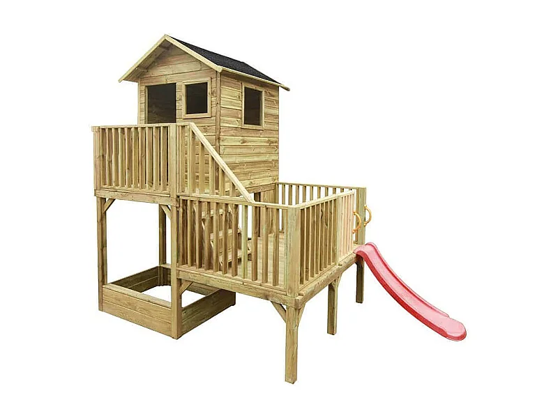 MilaniHome.it - Casetta per bambini da giardino per esterno in legno con scale e scivolo cm 176 x 176 x 273 hdi coloreMarrone