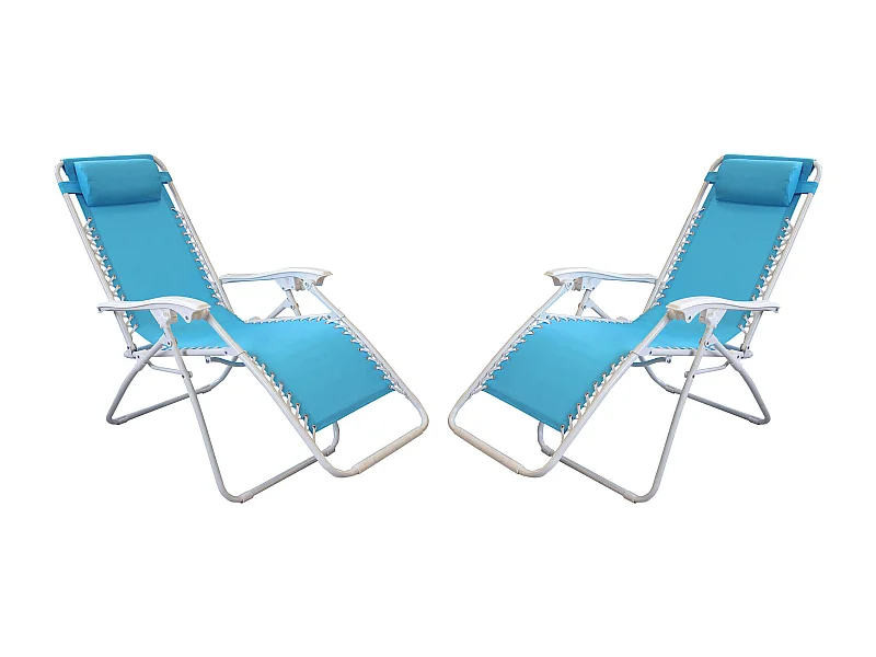 MilaniHome.it - Sdraio Pieghevole Con Struttura Bianca E Textilene Blu Per Campeggio Spiaggia Mare Piscina Giardinodi coloreAzzurro