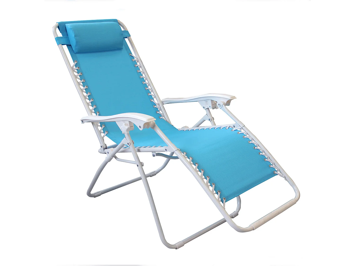 MilaniHome.it - Sdraio Pieghevole Con Struttura Bianca E Textilene Blu Per Campeggio Spiaggia Mare Piscina Giardinodi coloreAzzurro