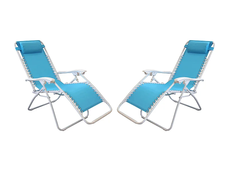 MilaniHome.it - Sdraio Pieghevole Con Struttura Bianca E Textilene Blu Per Campeggio Spiaggia Mare Piscina Giardinodi coloreAzzurro