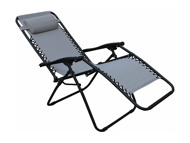 MilaniHome.it - Sdraio Pieghevole Con Struttura Nera E Textilene Grigio Chiaro Per Campeggio Spiaggia Mare Piscina Giardinodi coloreGrigio