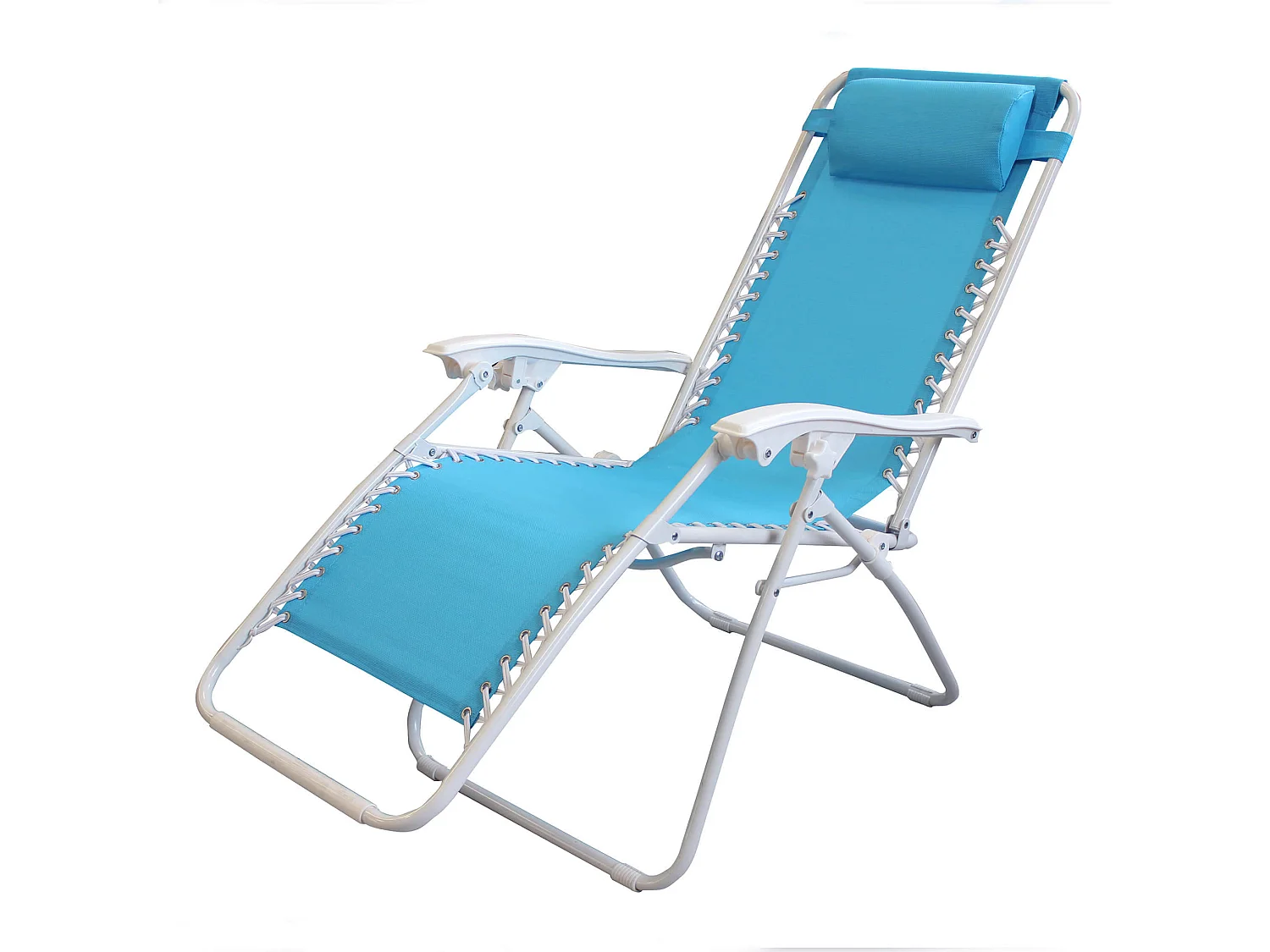 MilaniHome.it - Sdraio Pieghevole Con Struttura Bianca E Textilene Blu Per Campeggio Spiaggia Mare Piscina Giardinodi coloreAzzurro