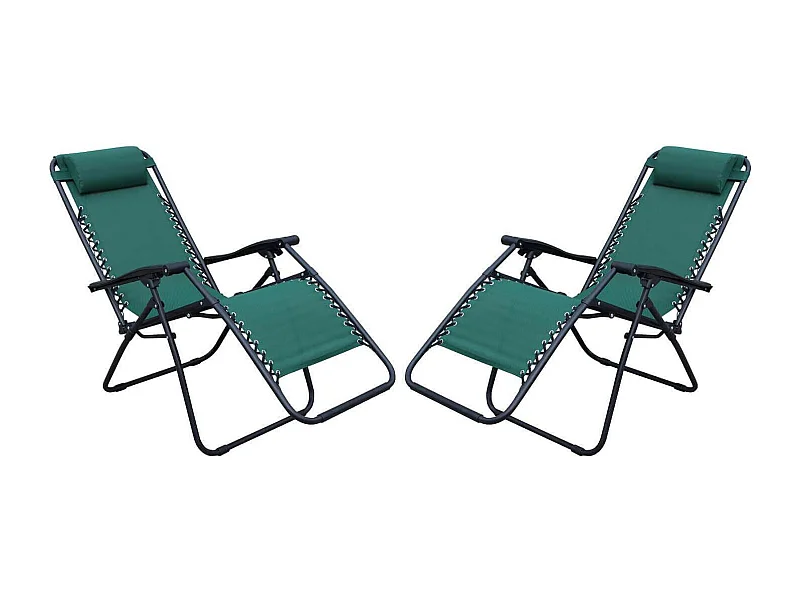 MilaniHome.it - Set Di 2 Sdraio Pieghevole Con Struttura Nera E Textilene Verde Scuro Per Campeggio Spiaggia Mare Piscina Giardinodi coloreVerde