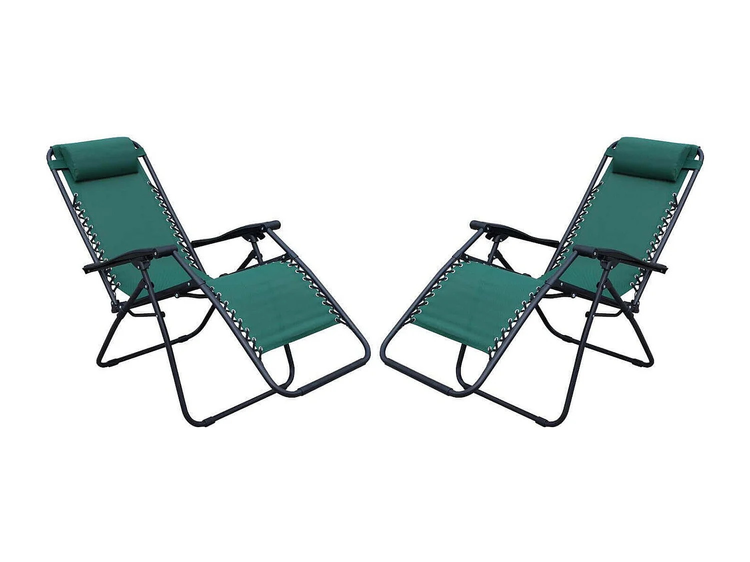 MilaniHome.it - Set Di 2 Sdraio Pieghevole Con Struttura Nera E Textilene Verde Scuro Per Campeggio Spiaggia Mare Piscina Giardinodi coloreVerde