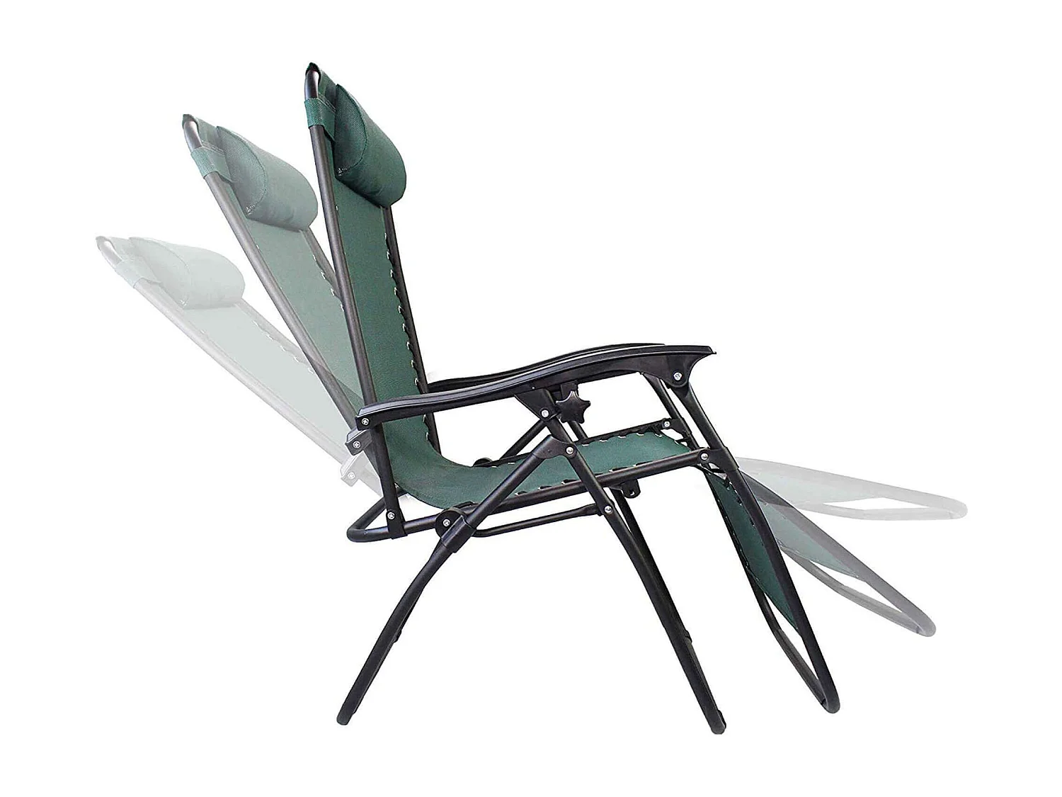 MilaniHome.it - Set Di 2 Sdraio Pieghevole Con Struttura Nera E Textilene Verde Scuro Per Campeggio Spiaggia Mare Piscina Giardinodi coloreVerde