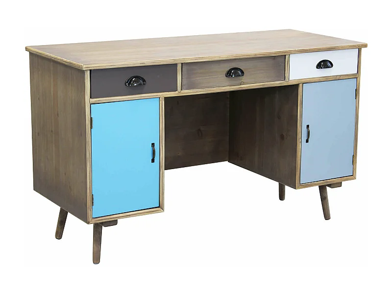 MilaniHome.it - Scrivania Scrittoio In Mdf E Legno Di Pino Colorato Design Moderno Con 3 Cassetti , Cm 121x50,5x55 Hdi coloreMulticolor
