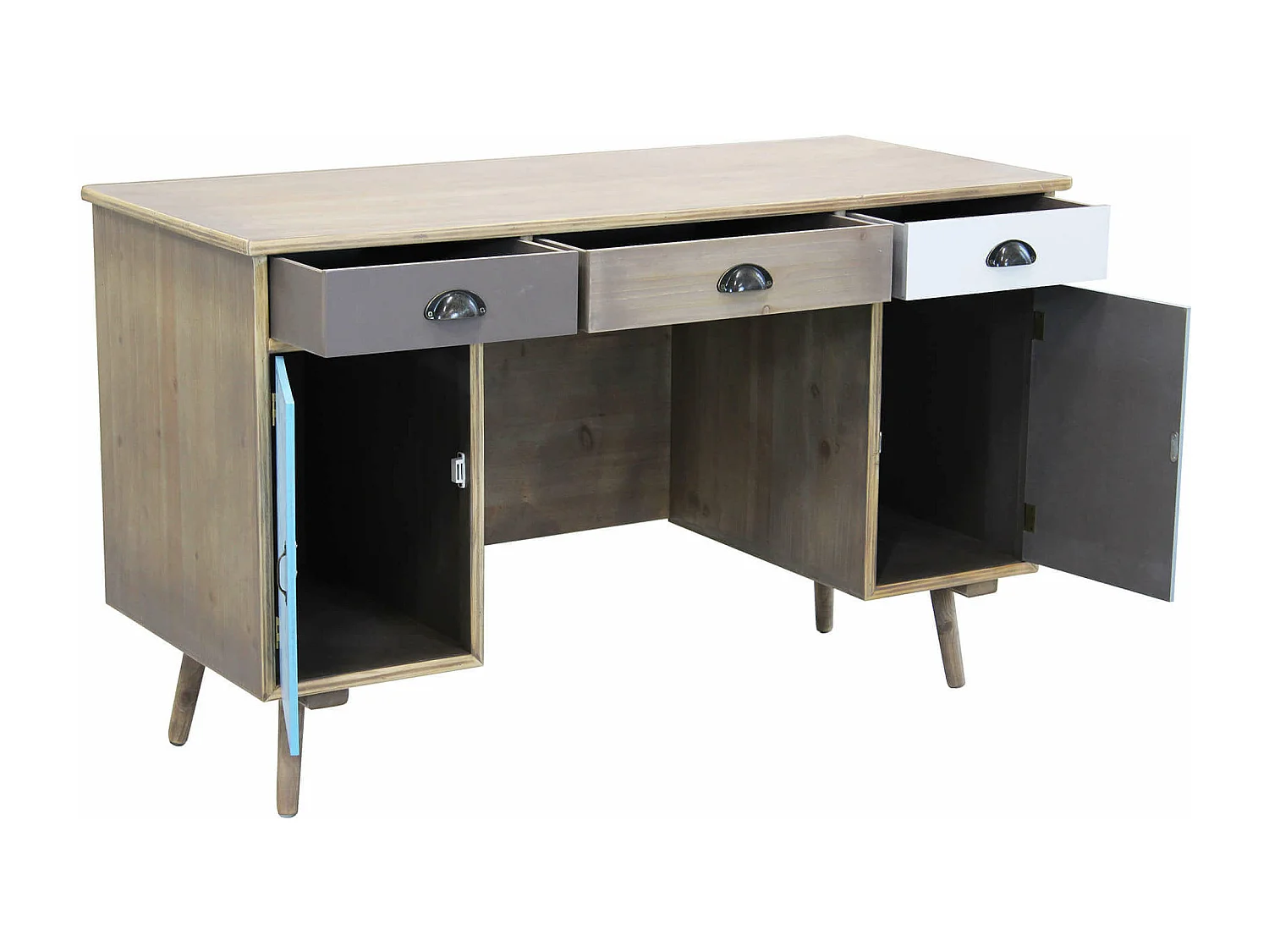 MilaniHome.it - Scrivania Scrittoio In Mdf E Legno Di Pino Colorato Design Moderno Con 3 Cassetti , Cm 121x50,5x55 Hdi coloreMulticolor