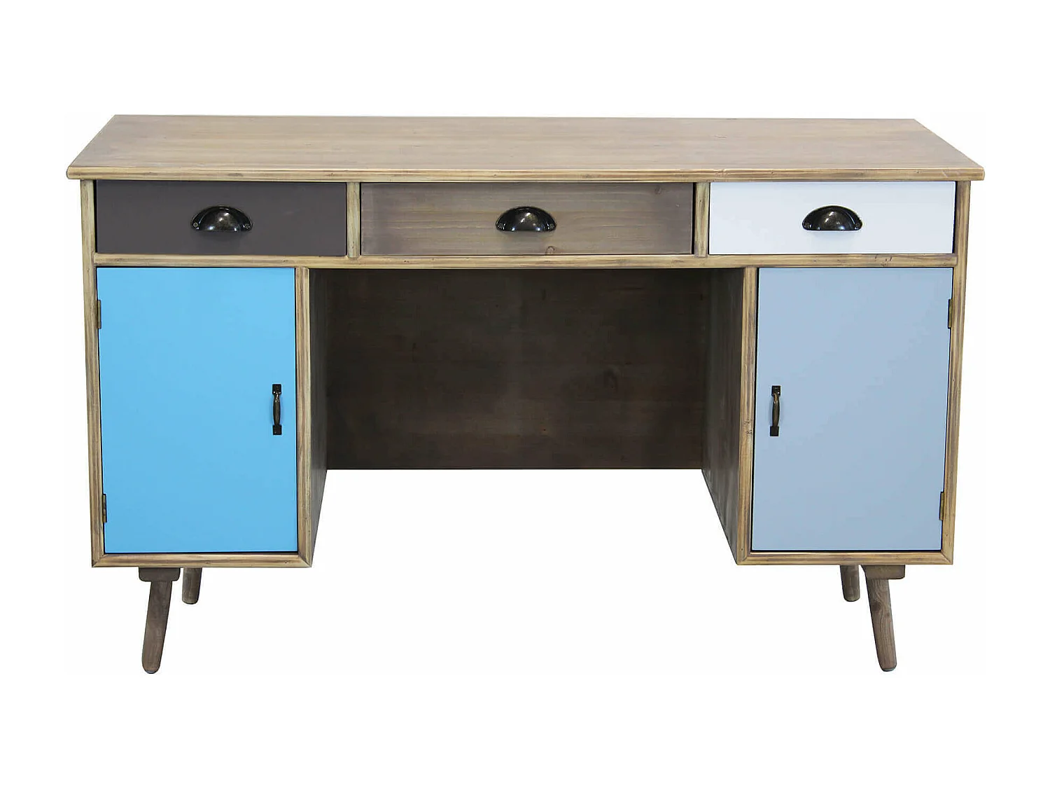 MilaniHome.it - Scrivania Scrittoio In Mdf E Legno Di Pino Colorato Design Moderno Con 3 Cassetti , Cm 121x50,5x55 Hdi coloreMulticolor