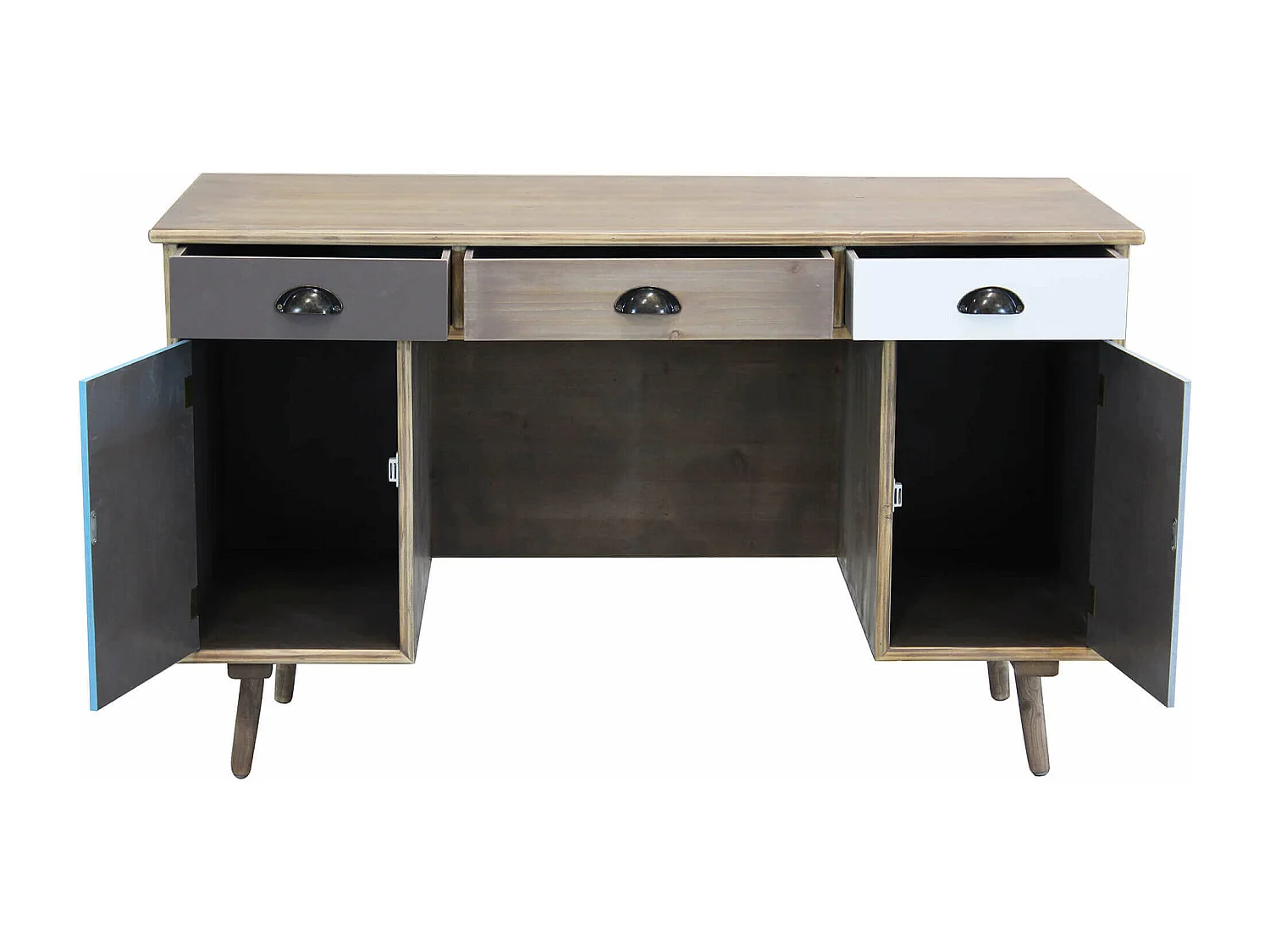 MilaniHome.it - Scrivania Scrittoio In Mdf E Legno Di Pino Colorato Design Moderno Con 3 Cassetti , Cm 121x50,5x55 Hdi coloreMulticolor