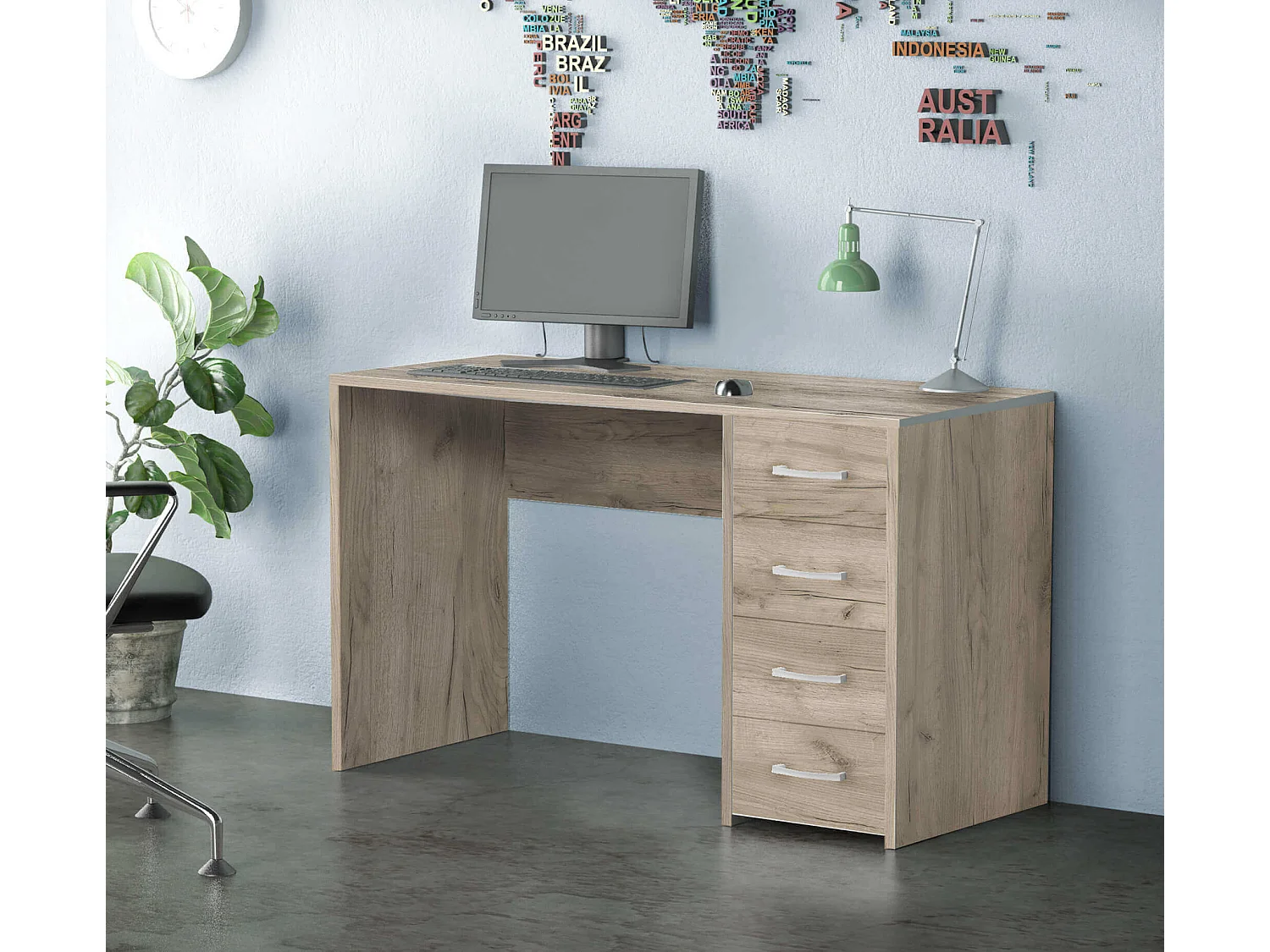 MilaniHome.it - scrivania di design per studio con cassetti 120x50x70 hdi coloreRovere grigio