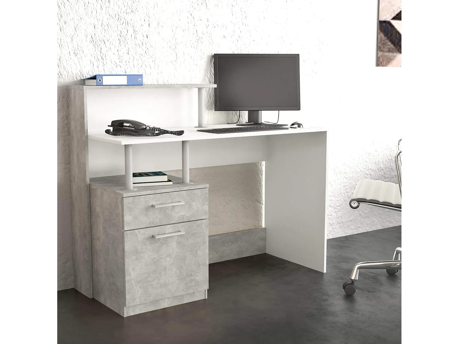 MilaniHome.it - scrivania di design per studio moderna con cassetto 120x75/91x55 hdi coloreCemento