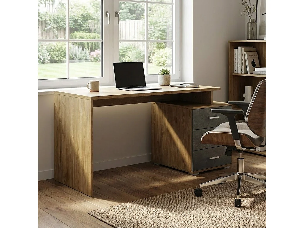 MilaniHome.it - scrivania con cassettiera di design moderno cm 154 l x 55 p x 76 hdi coloreRovere Chiaro