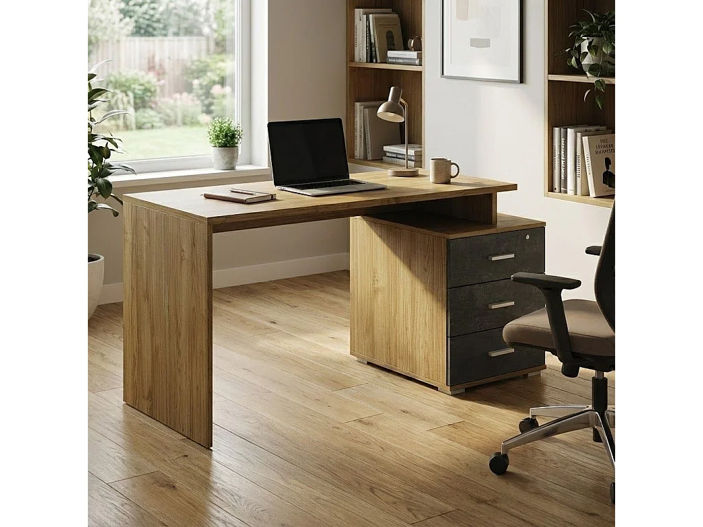 MilaniHome.it - scrivania con cassettiera di design moderno cm 154 l x 55 p x 76 hdi coloreRovere Chiaro