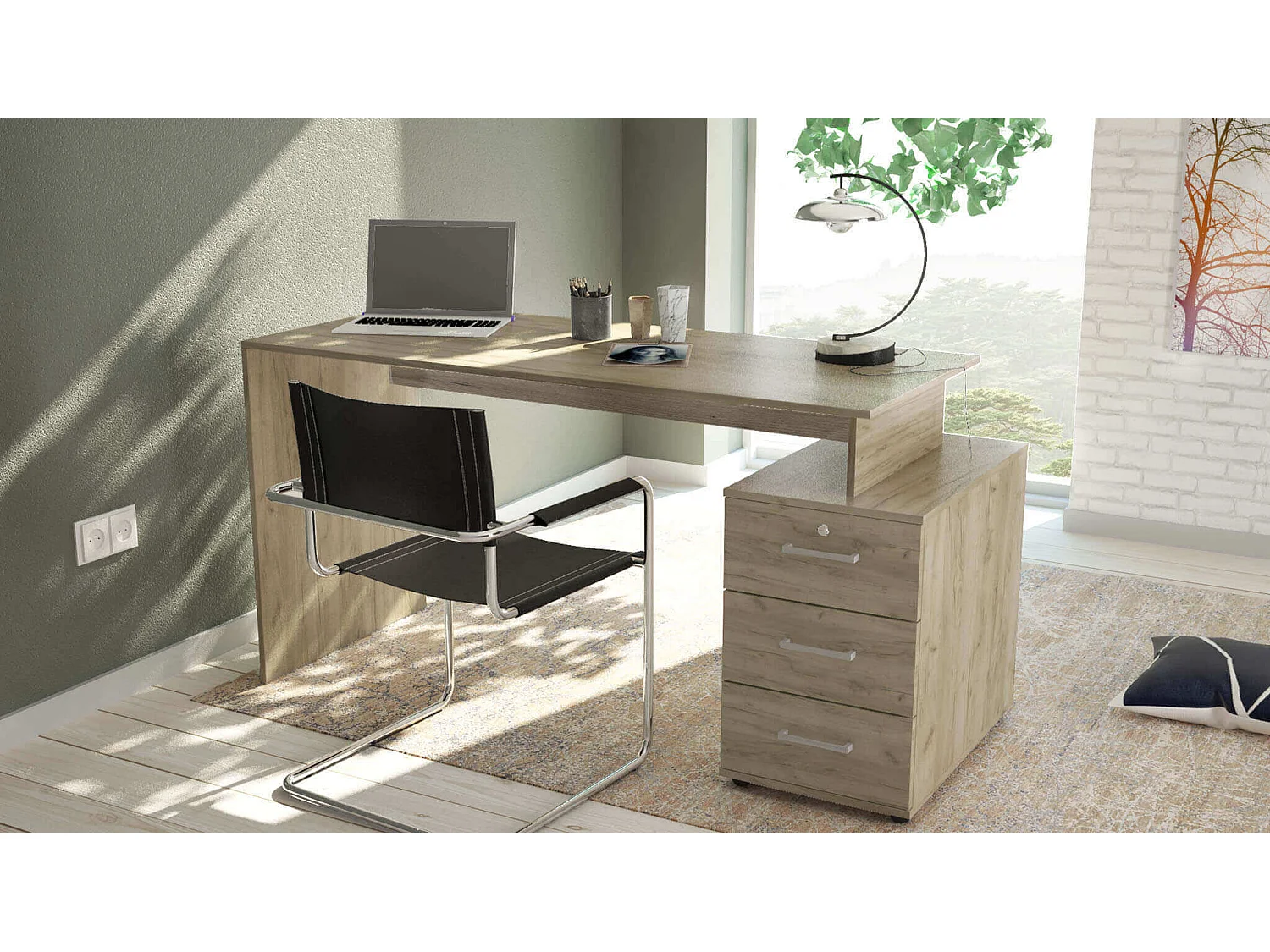 MilaniHome.it - scrivania di design per studio moderna con cassetti 139x60x76 hdi coloreRovere grigio