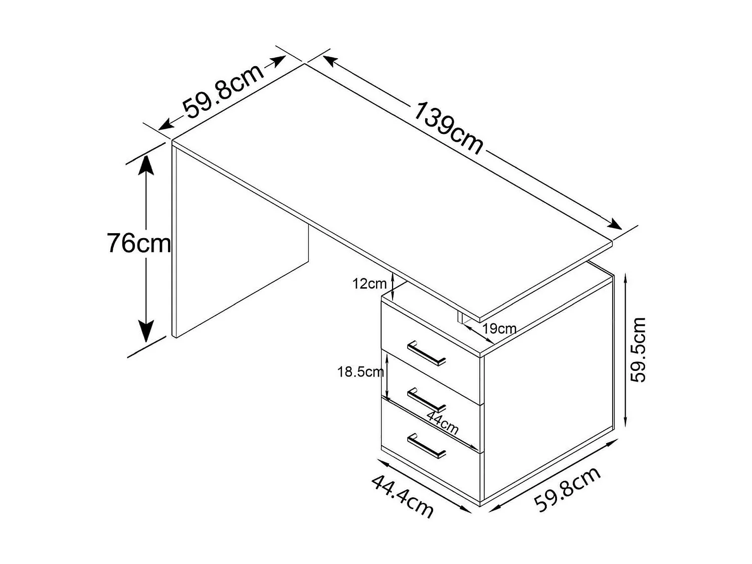 MilaniHome.it - scrivania di design per studio moderna con cassetti 139x60x76 hdi coloreRovere grigio