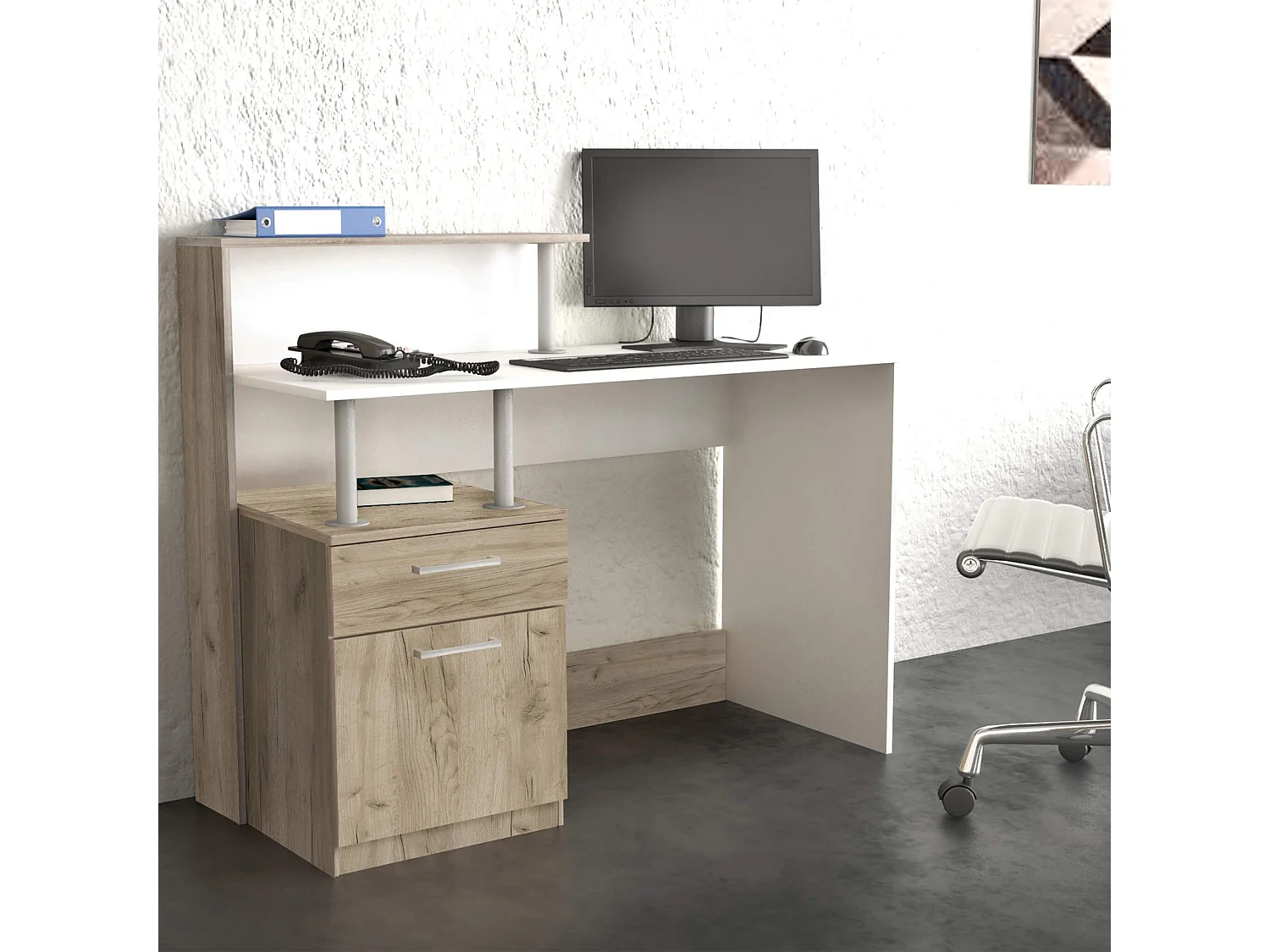 MilaniHome.it - scrivania di design per studio moderna con cassetto 120x75/91x55 hdi coloreRovere grigio
