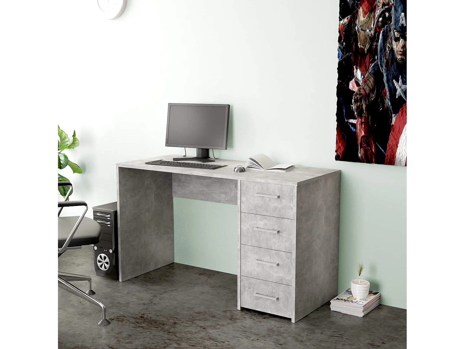 MilaniHome.it - scrivania di design per studio con cassetti 120x50x70 hdi coloreCemento