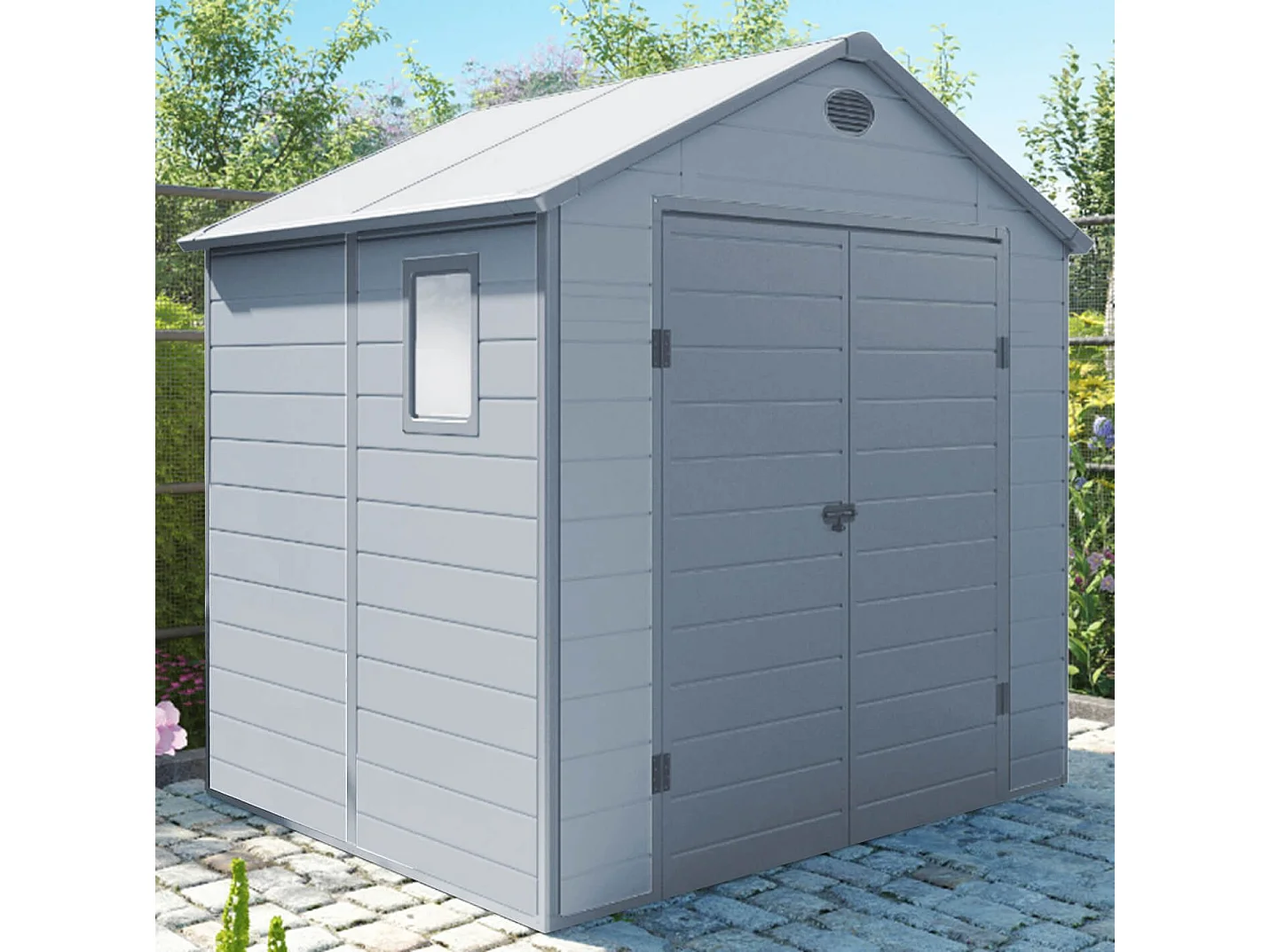 MilaniHome.it - casetta in resina da giardino porta attrezzi cm 190x192x226 hdi coloreGrigio chiaro