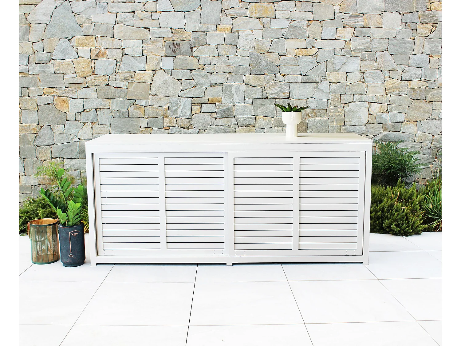 Milani Home - madia da giardino in alluminio di design per esterno giardino cm 200 l x 60 p x 90 h - Bianco