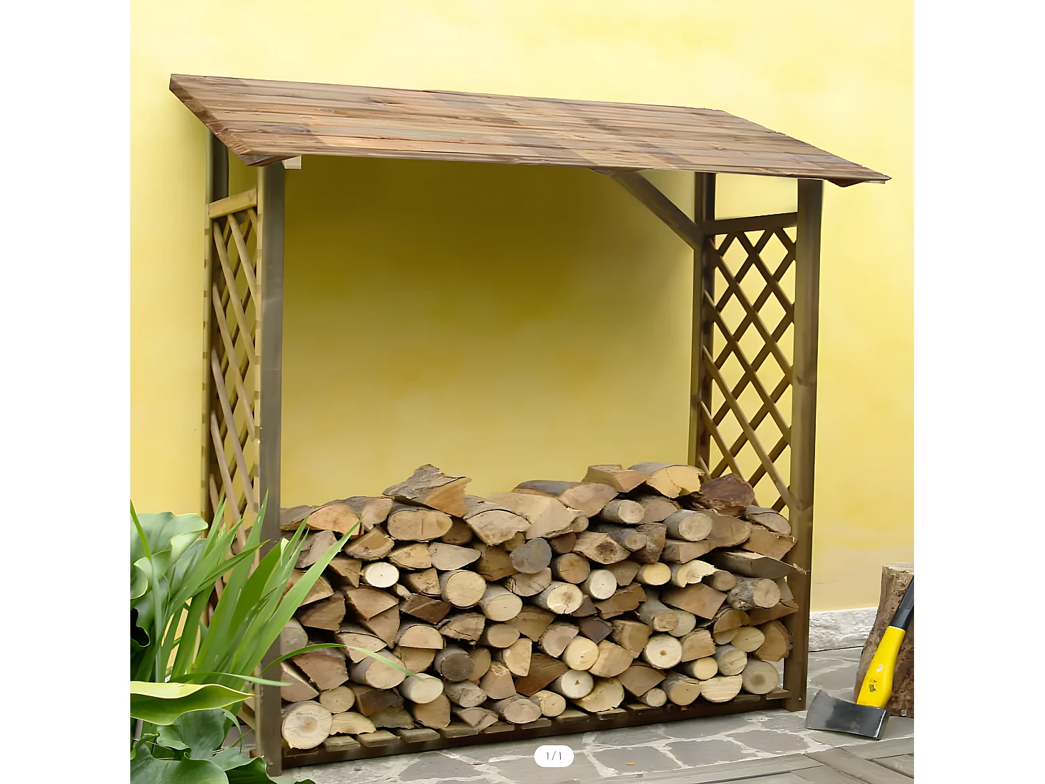 MilaniHome.it - Legnaia Da Esterno Cm 180x66x152/177 H In Legno Di Pino Verniciato In Autoclave Porta Legna Stipodi coloreMarrone