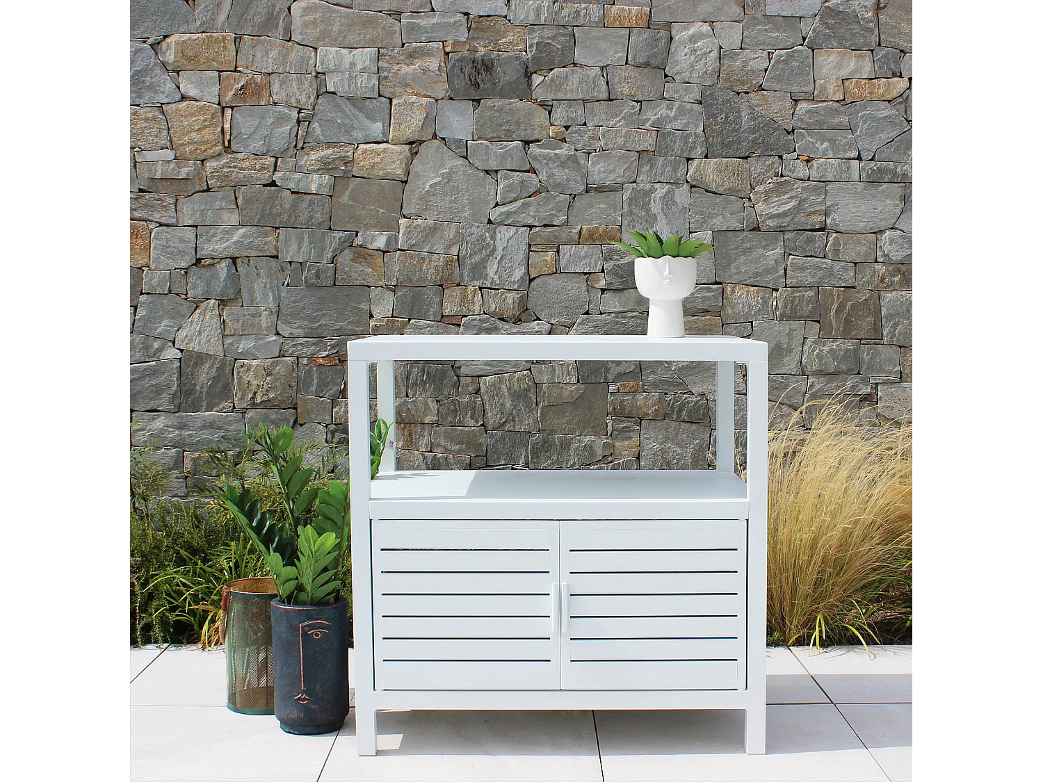 MilaniHome.it - mobiletto da giardino in alluminio di design per esterno giardino cm 90 l x 55 p x 90 hdi coloreBianco