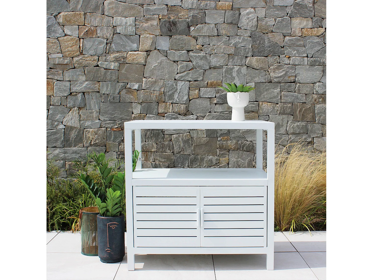 MilaniHome.it - mobiletto da giardino in alluminio di design per esterno giardino cm 90 l x 55 p x 90 hdi coloreBianco