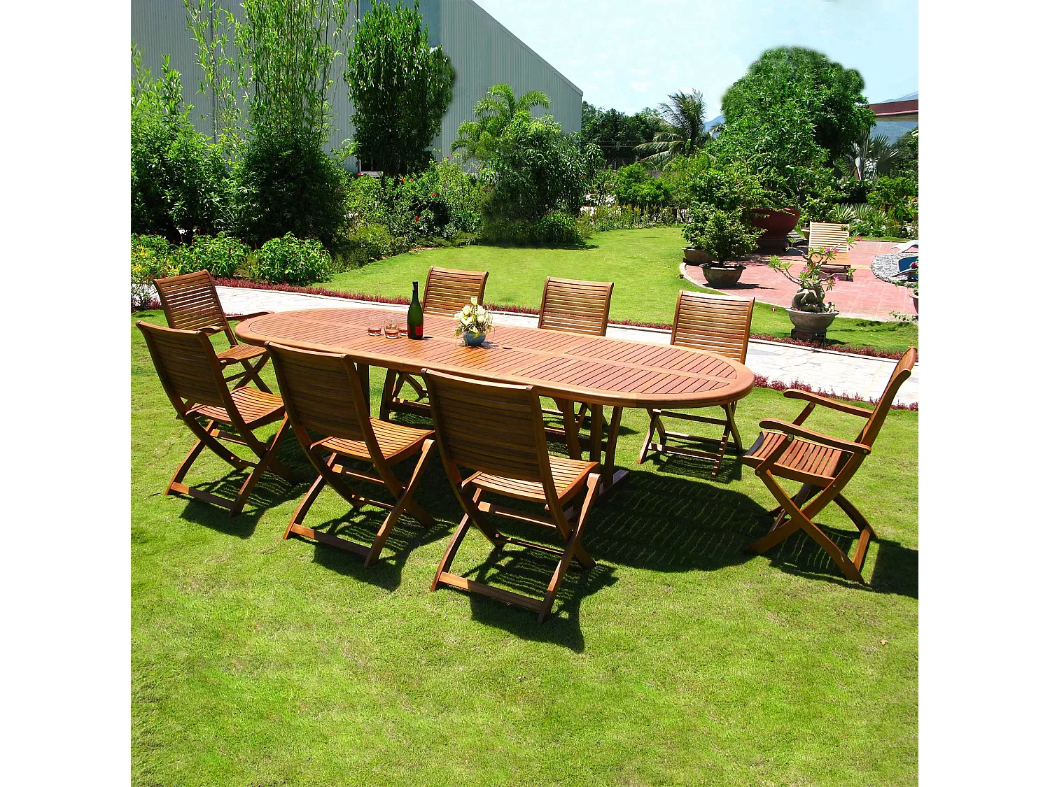 MilaniHome.it - Tavolo Ovale Allungabile In Legno Di Acacia 200/300x110 Per Esterno Giardino Portico Ristorante Bar Hotel Albergo Agriturismodi coloreMarrone