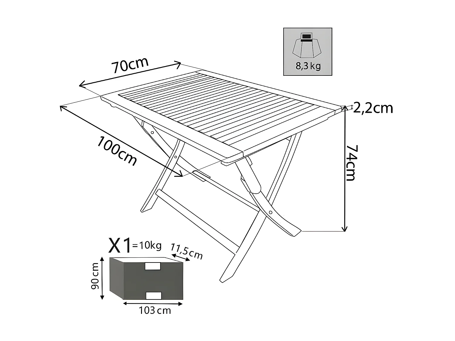 MilaniHome.it - Tavolo Rettangolare Pieghevole In Legno Di Acacia 100x70 Per Esterno Giardino Portico Ristorante Bar Hotel Albergo Agriturismodi coloreMarrone