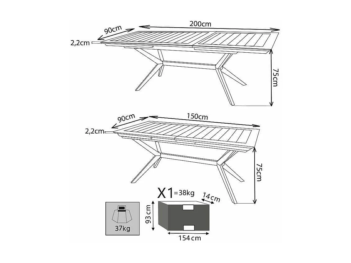 MilaniHome.it - Tavolo Rettangolare Allungabile In Legno Di Acacia 150/200x90 Per Esterno Giardino Portico Ristorante Bar Hotel Albergodi coloreMarrone