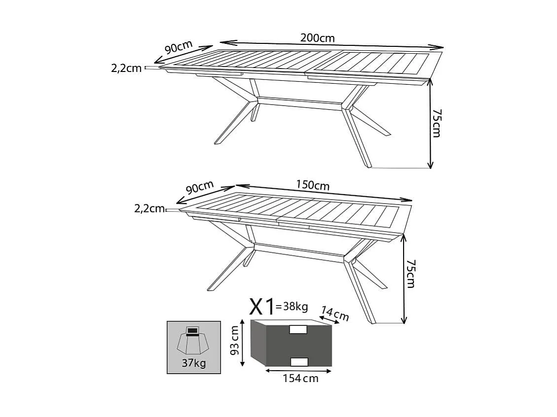 MilaniHome.it - Tavolo Rettangolare Allungabile In Legno Di Acacia 150/200x90 Per Esterno Giardino Portico Ristorante Bar Hotel Albergodi coloreMarrone