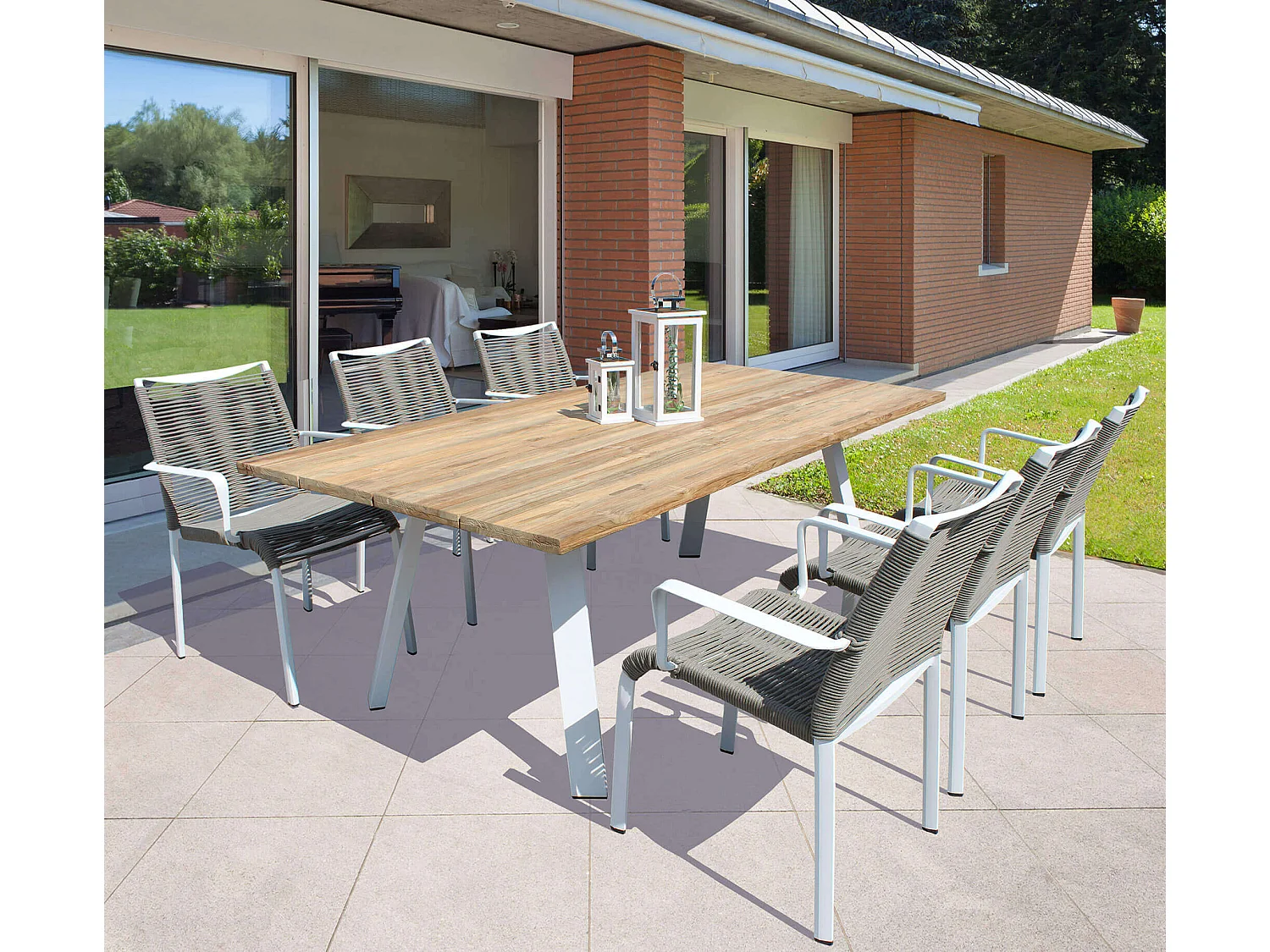 MilaniHome.it - Tavolo Da Giardino In Alluminio E Teak Riciclato 200x100 Colore Bianco,Marronedi coloreBianco