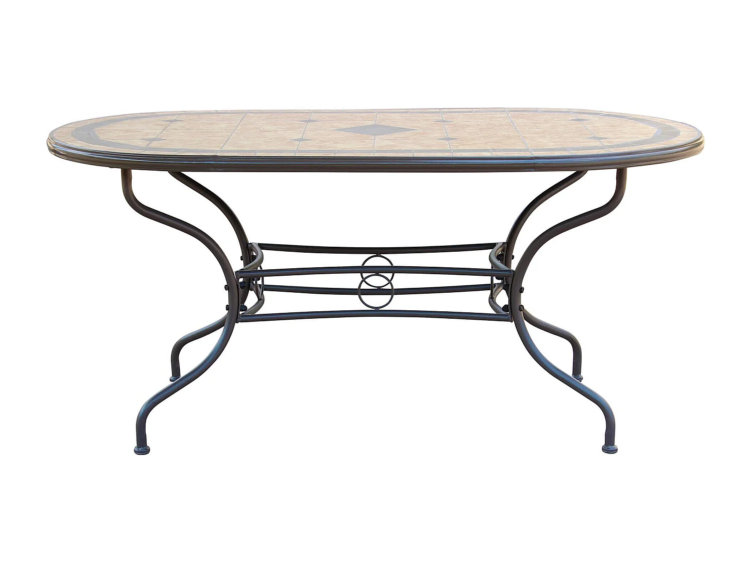 MilaniHome.it - Tavolo Ovale Fisso In Ferro 160x90 Piano In Mosaico Per Esterno Giardino, Portico, Ristorante, Gelateria Bar Hotel Albergodi coloreTaupe