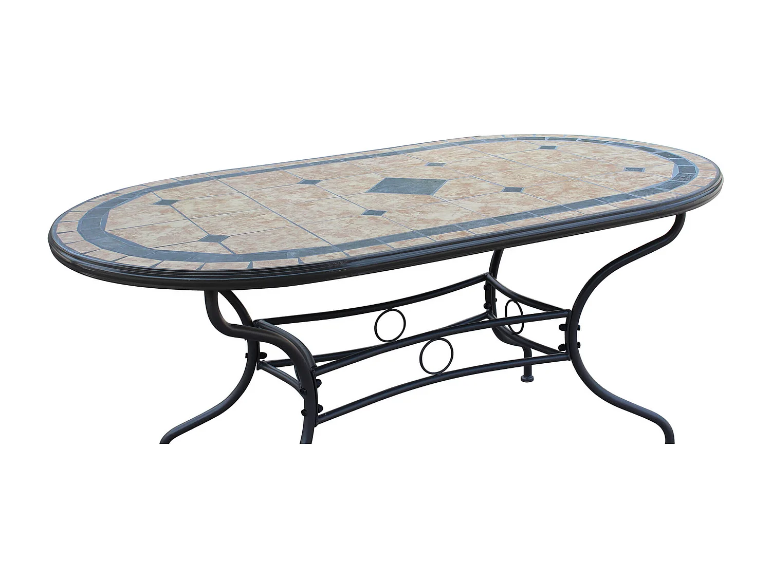 MilaniHome.it - Tavolo Ovale Fisso In Ferro 160x90 Piano In Mosaico Per Esterno Giardino, Portico, Ristorante, Gelateria Bar Hotel Albergodi coloreTaupe