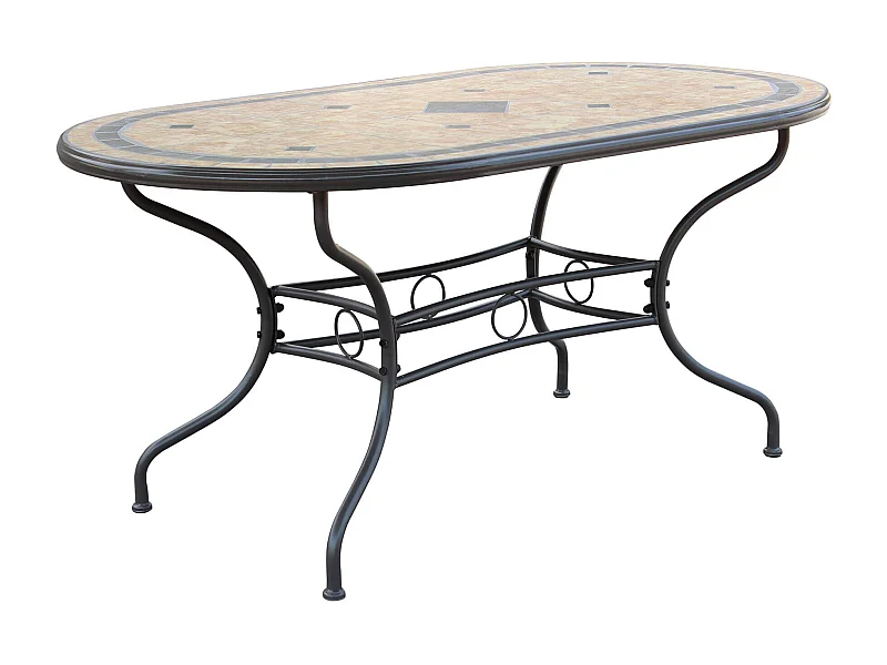 MilaniHome.it - Tavolo Ovale Fisso In Ferro 160x90 Piano In Mosaico Per Esterno Giardino, Portico, Ristorante, Gelateria Bar Hotel Albergodi coloreTaupe