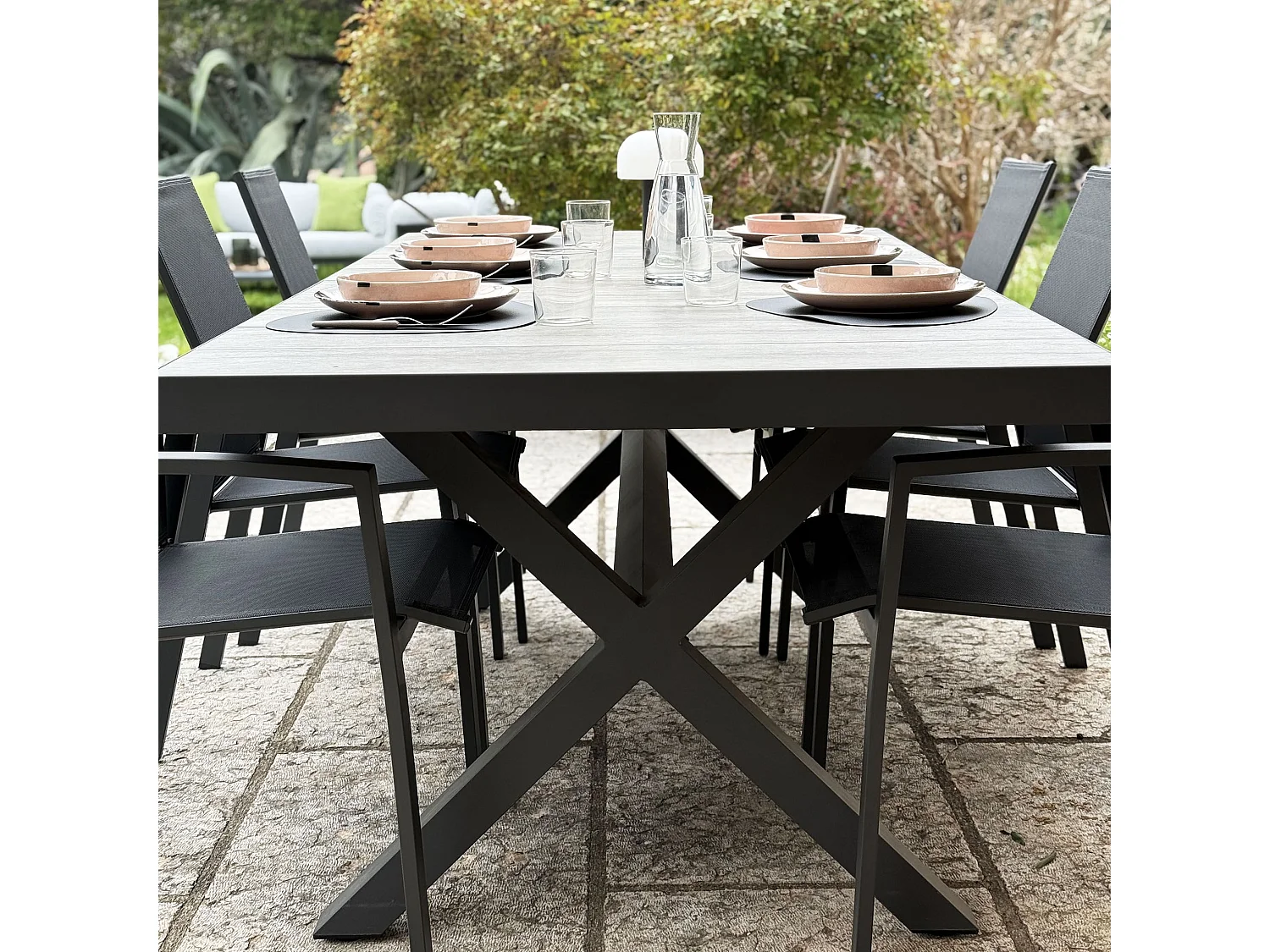 MilaniHome.it - Tavolo da giardino in alluminio e ceramica da esterno con piano in gres ad alta resistenza m 200x100di coloreAntracite