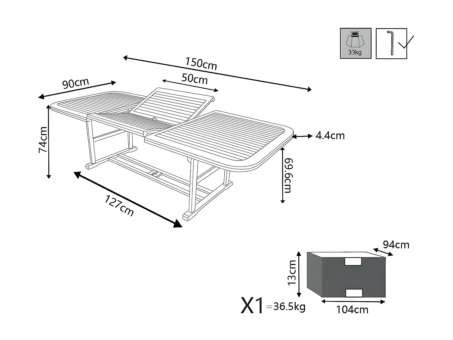 MilaniHome.it - Tavolo Rettangolare Allungabile In Legno Di Acacia 150/200x90 Per Esterno Giardino Portico Ristorante Bar Hotel Albergodi coloreMarrone