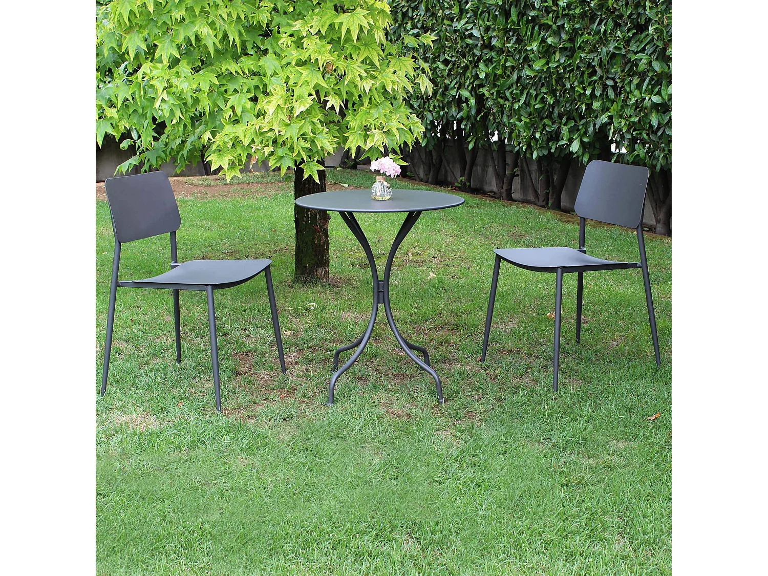 MilaniHome.it - Tavolo Rotondo Fisso In Ferro Nero Diametro 60 Per Esterno Giardino, Portico, Ristorante, Gelateria Bar Hotel Albergodi coloreAntracite