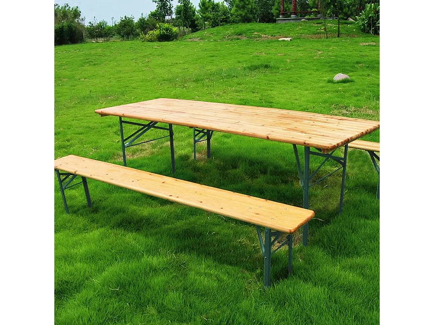 MilaniHome.it - Set Completo Tavolo Birreria 200x70 Con Panche Per Esterno Giardino, Portico, Terrazzo, Campeggio Matrimonio Sagradi coloreMarrone