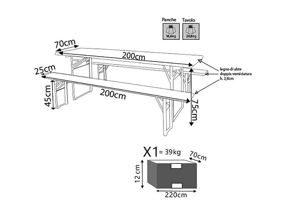 MilaniHome.it - Set Completo Tavolo Birreria 200x70 Con Panche Per Esterno Giardino, Portico, Terrazzo, Campeggio Matrimonio Sagradi coloreMarrone