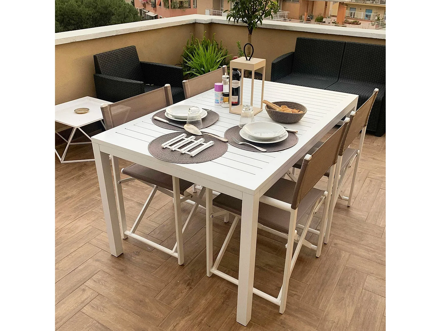 MilaniHome.it - Tavolo Rettangolare Fisso In Alluminio Bianco 150x90 Da Esterno Giardino, Per Ristorante Agriturismo Albergo Hoteldi coloreBianco