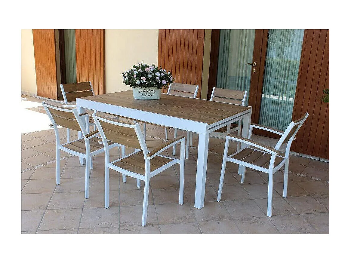 MilaniHome.it - Tavolo Rettangolare Allungabile In Alluminio Bianco E Polywood Marrone 160/240x90 Da Esterno Giardino, Per Ristorantedi coloreBianco