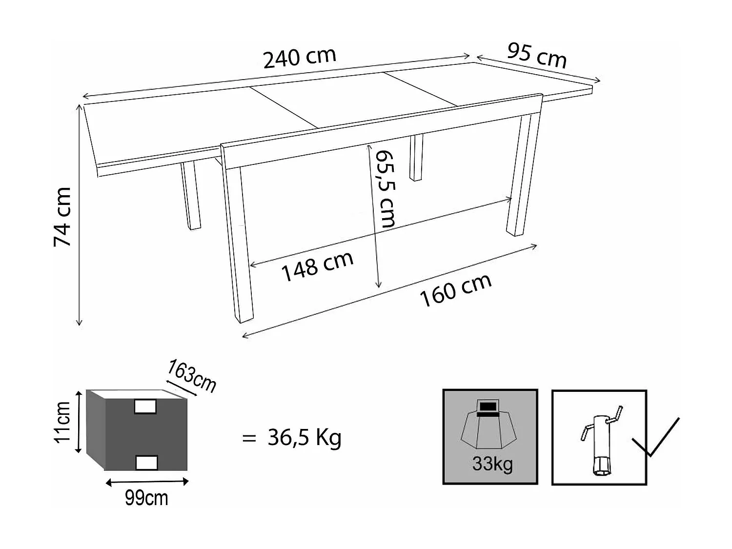 MilaniHome.it - Tavolo Rettangolare Allungabile In Alluminio Antracite E Polywood Marrone 160/240x95 Da Esterno Giardino, Per Ristorantedi coloreTaupe