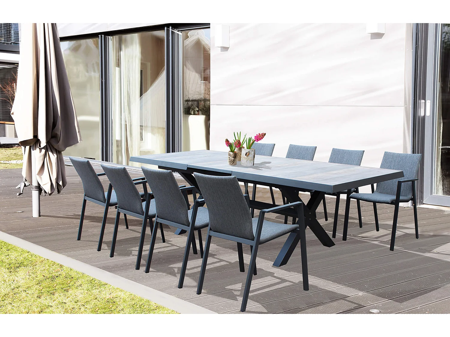 MilaniHome.it - Tavolo da giardino allungabile in alluminio e ceramica da esterno con piano in gres ad alta resistenza m 200/260x100di coloreAntracite