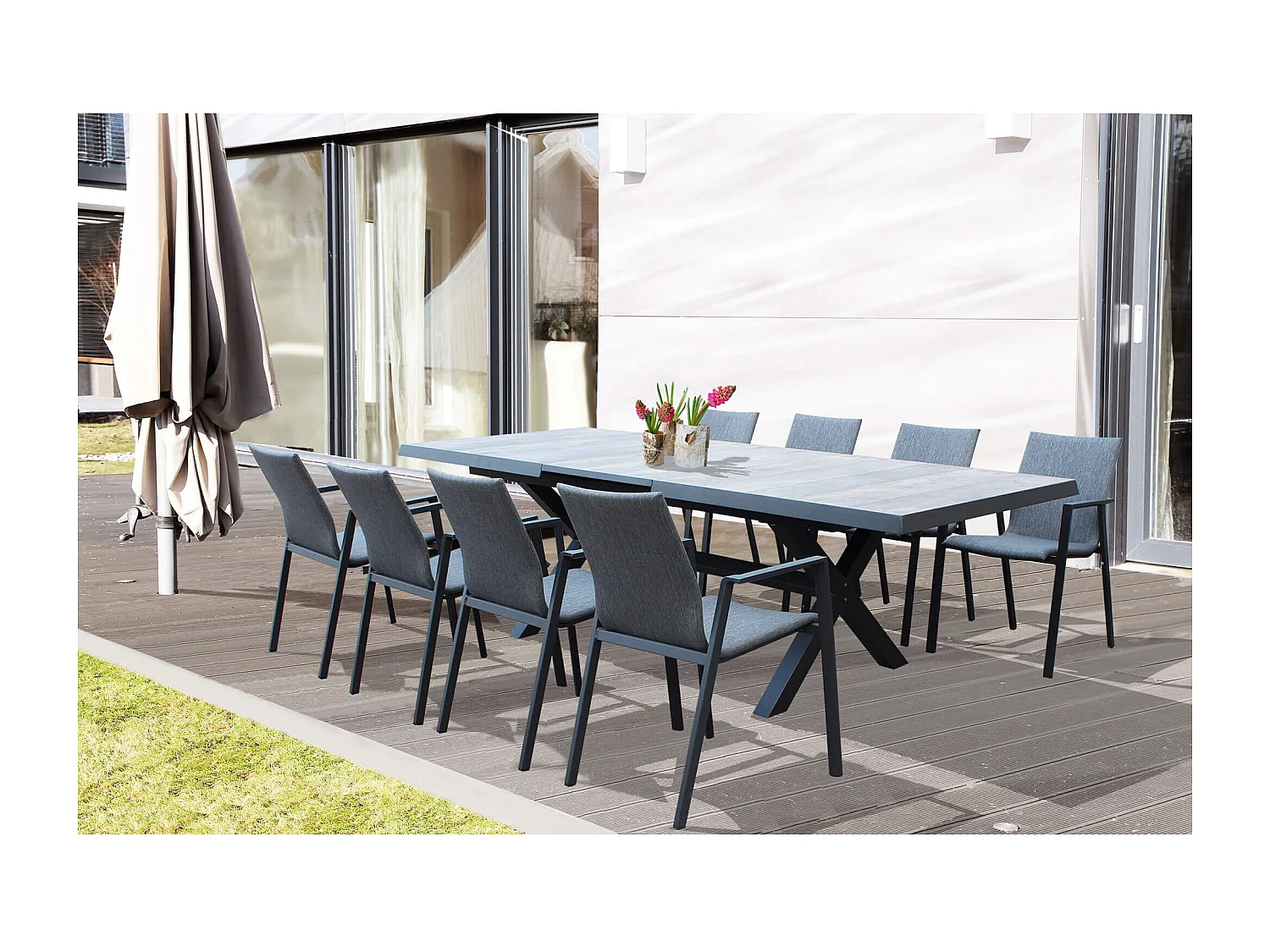 MilaniHome.it - Tavolo da giardino allungabile in alluminio e ceramica da esterno con piano in gres ad alta resistenza m 200/260x100di coloreAntracite