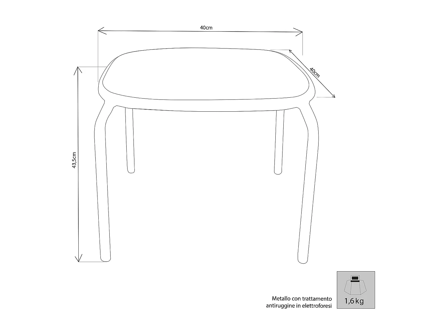 MilaniHome.it - Tavolo In Metallo Per Bar Da Esterno Giardino, Cm 41x41x43,5 H Colore Grigio scurodi coloreGrigio scuro