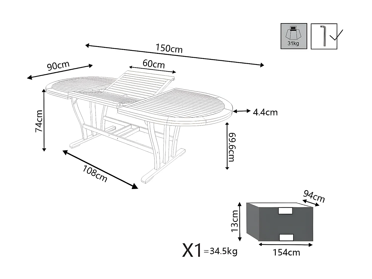 MilaniHome.it - Tavolo Ovale Allungabile In Legno Di Acacia 150/200x90 Per Esterno Giardino Portico Ristorante Bar Hotel Albergo Agriturismodi coloreMarrone