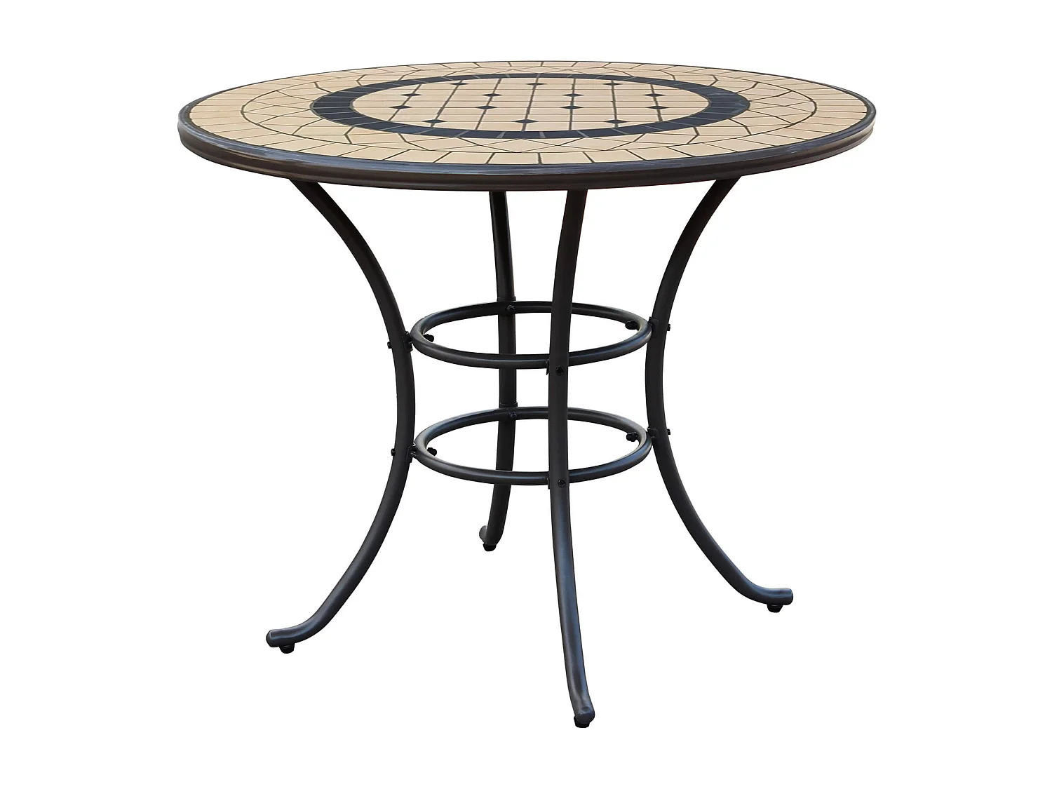 MilaniHome.it - Tavolo Rotondo Fisso In Ferro Diametro 90 Piano In Mosaico Per Esterno Giardino, Portico, Ristorante, Gelateria Bar Hotel Albergodi coloreTaupe